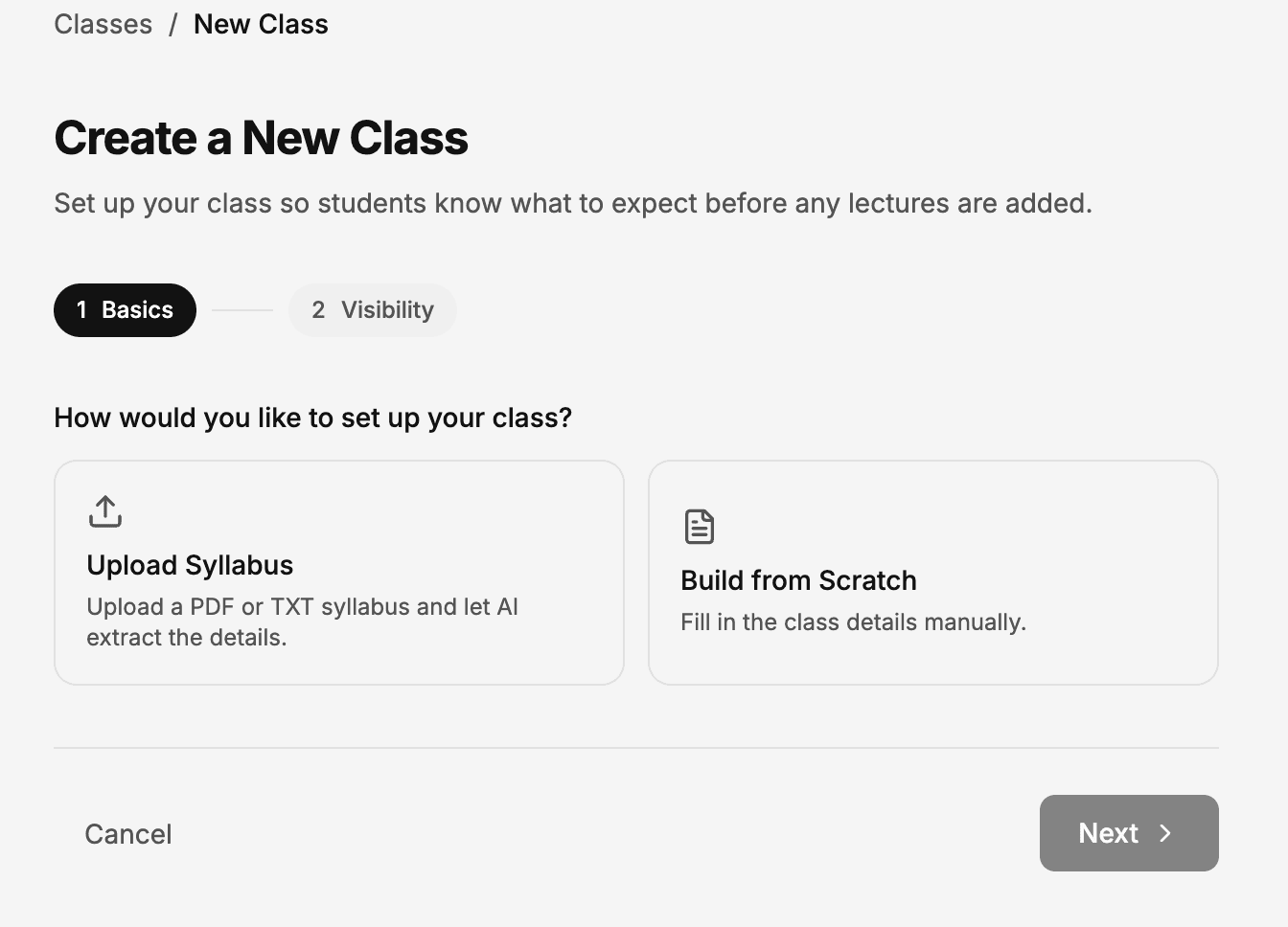 Creating a new class by uploading a syllabus